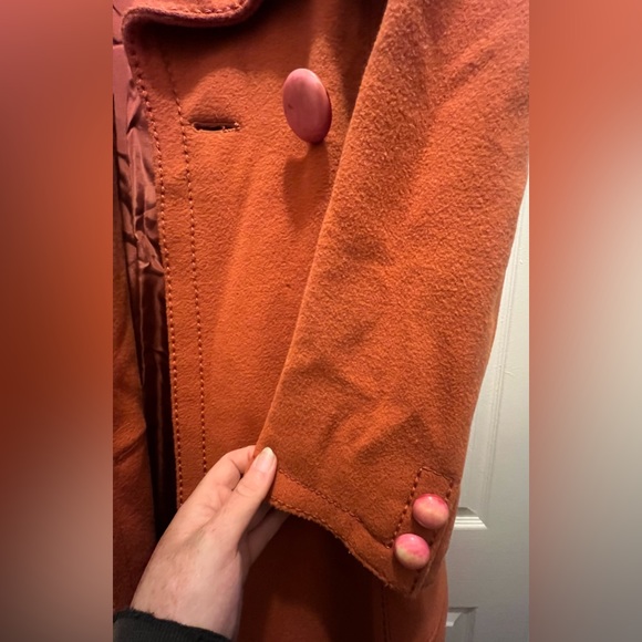 Vintage Burnt Orange Double Breasted Long Retro Wool Fit and Flare Peacoat - Picture 8 of 11
